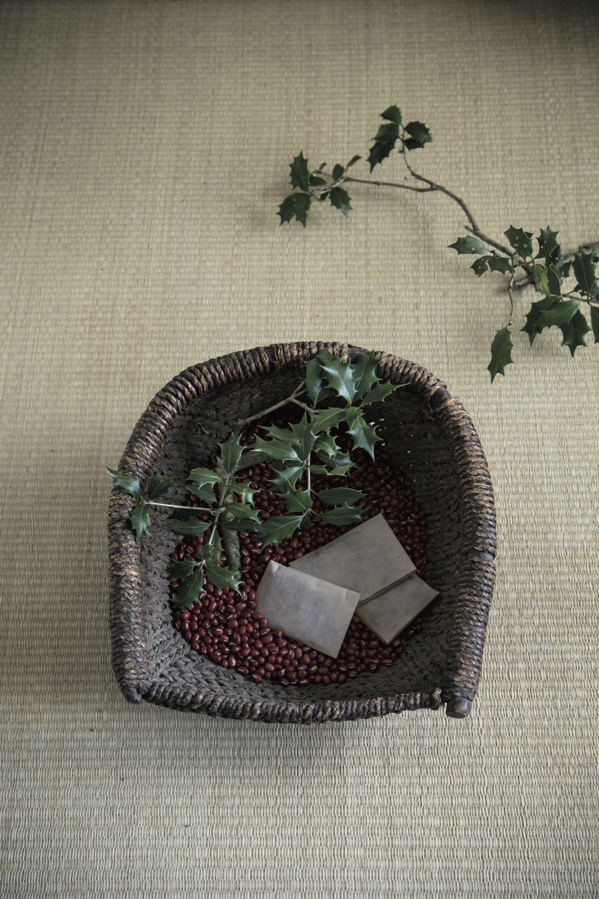 鬼を払う 柊と小豆の飾り Vol 21 花屋 みたて の 折々に見立てる 京の暮らし Premium アンド プレミアム