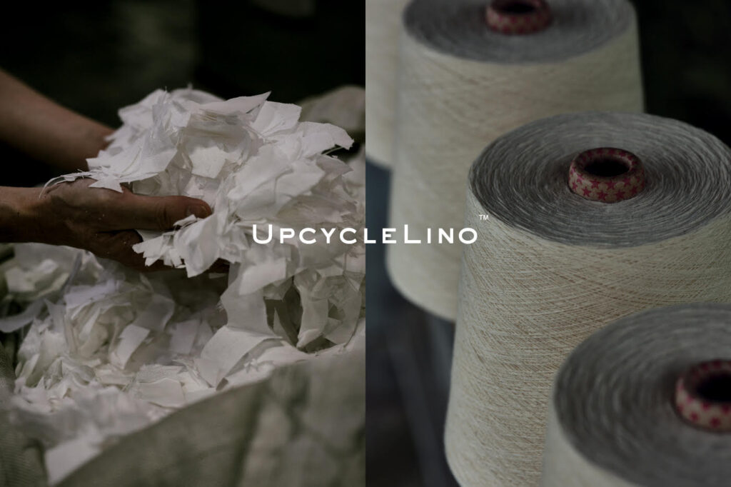 裁断くずを捨てずに粉砕。綿から糸にして、新たな生地として生まれ変わらせる「UpcycleLino」プロジェクト。