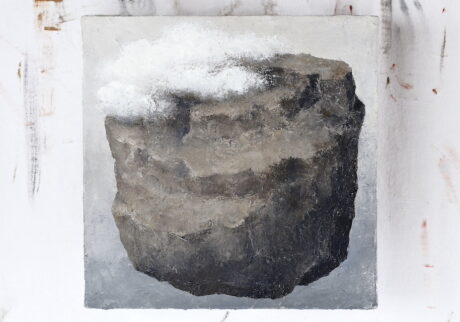 「種のケーキ」、273×273mm、キャンバスに油彩　アトリエにて撮影:平地勲