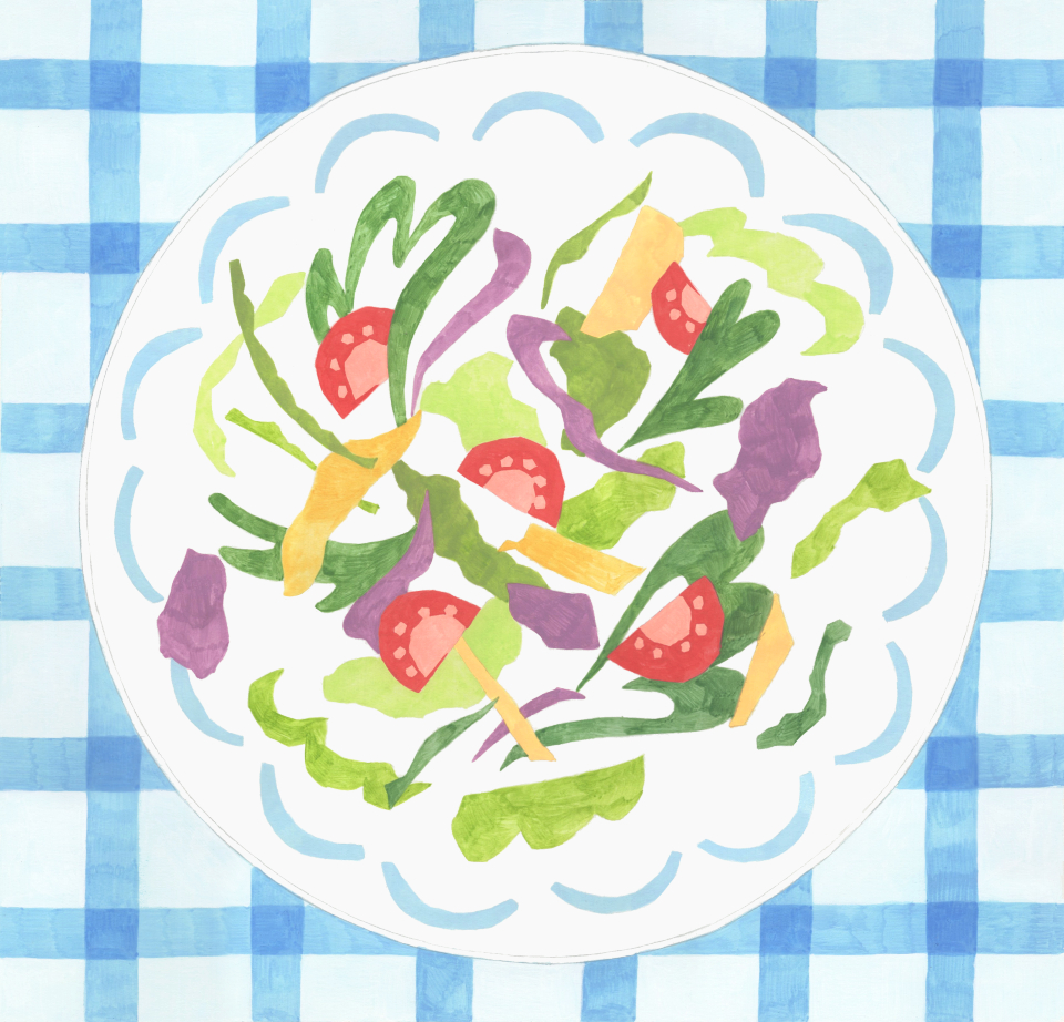 salad and plaid tablecloth 小森夏海