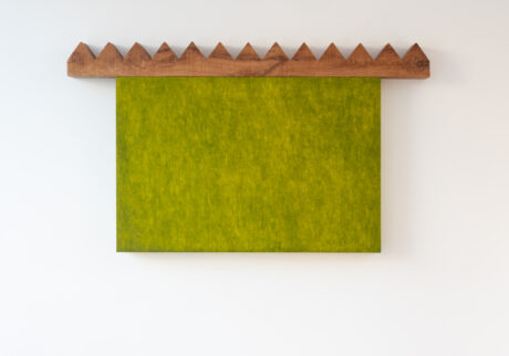 Variation sur celui barbare, Edgar Sarin 2022 
©︎Edgar Sarin
Oil on wood, oak,
116 x 200 x 13 cm. Photo: Vincent Everarts
©︎ Edgar Sarin