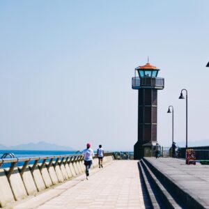高松港から海へのびる防波堤。その先端に赤いガラス灯台があり、せとしるべの愛称で呼ばれている。谷さんの散歩道。