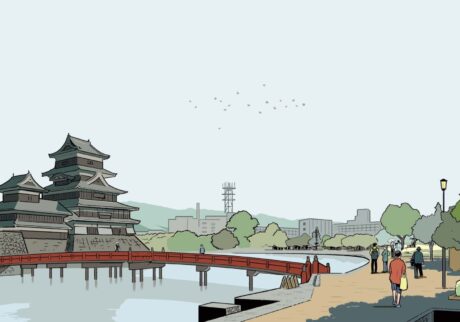 長野県松本市は、国宝・松本城を中心に、女鳥羽川（めとばがわ）を挟んで城下町の面影が残る町並みが広がる。