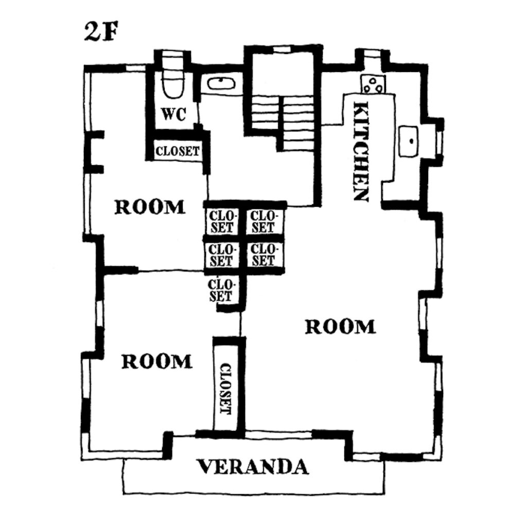 1990年代に建てられた住宅の、2階部分の間取り図。LDKと子ども部屋がある。1階は和室がメイン。好きなもので視界を埋める、箱庭のような家。フォトグラファー・須藤敬一さんの住まいの話。 - 1990年代に建てられた住宅の、2階部分の間取り図。LDKと子ども部屋がある。1階は和室がメイン。 好きなもので視界を埋める、箱庭のような家。フォトグラファー・須藤敬一さんの住まいの話。