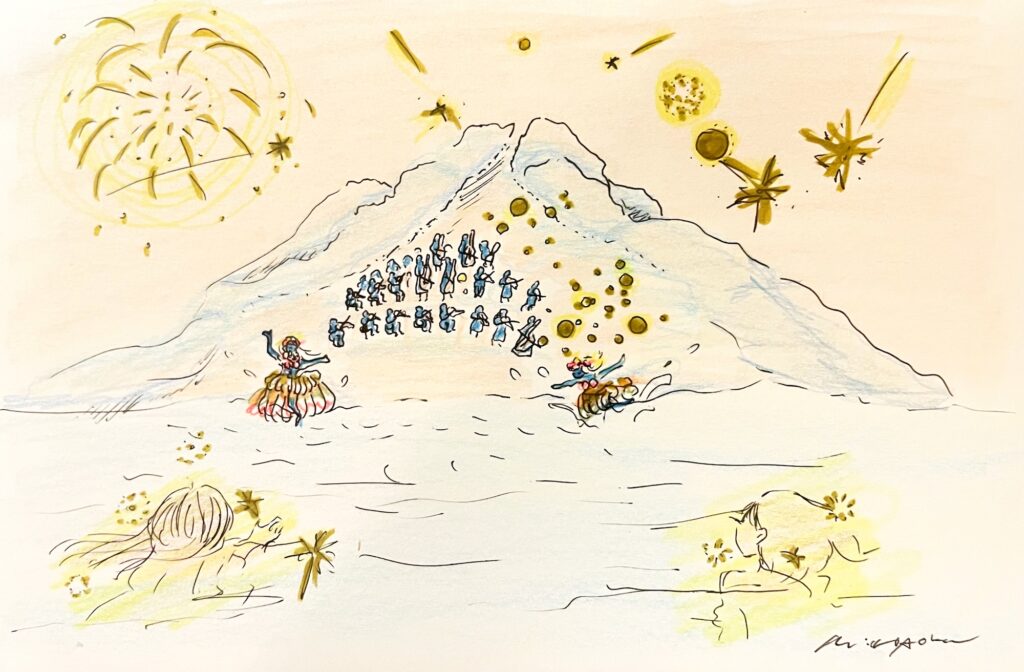 本書には青葉さんの挿絵やイラストのカラーページも。上のイラストは「海の枕」という夢を描いた1枚。夢と現実を旅するように。音楽家・青葉市子さんに、初のエッセイ集『星沙たち、』についてインタビュー。 - 本書には青葉さんの挿絵やイラストのカラーページも。上のイラストは「海の枕」という夢を描いた1枚。 夢と現実を旅するように。音楽家・青葉市子さんに、初のエッセイ集『星沙たち、』についてインタビュー。