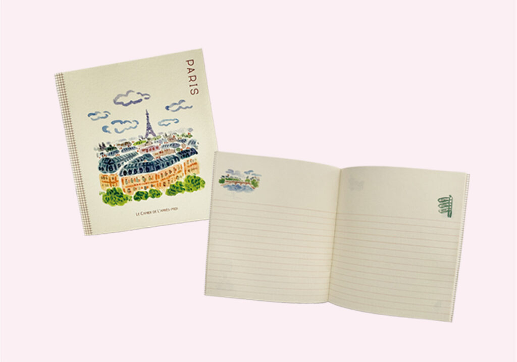 パリ散歩が楽しくなる、旅ノート。【とっておきのパリみやげ】 | 各ページに描かれた、心温まるパリの風景を眺めるのが楽しい。大サイズ€17、小サイズ€8.50。 パリ散歩が楽しくなる、旅ノート。【とっておきのパリみやげ】