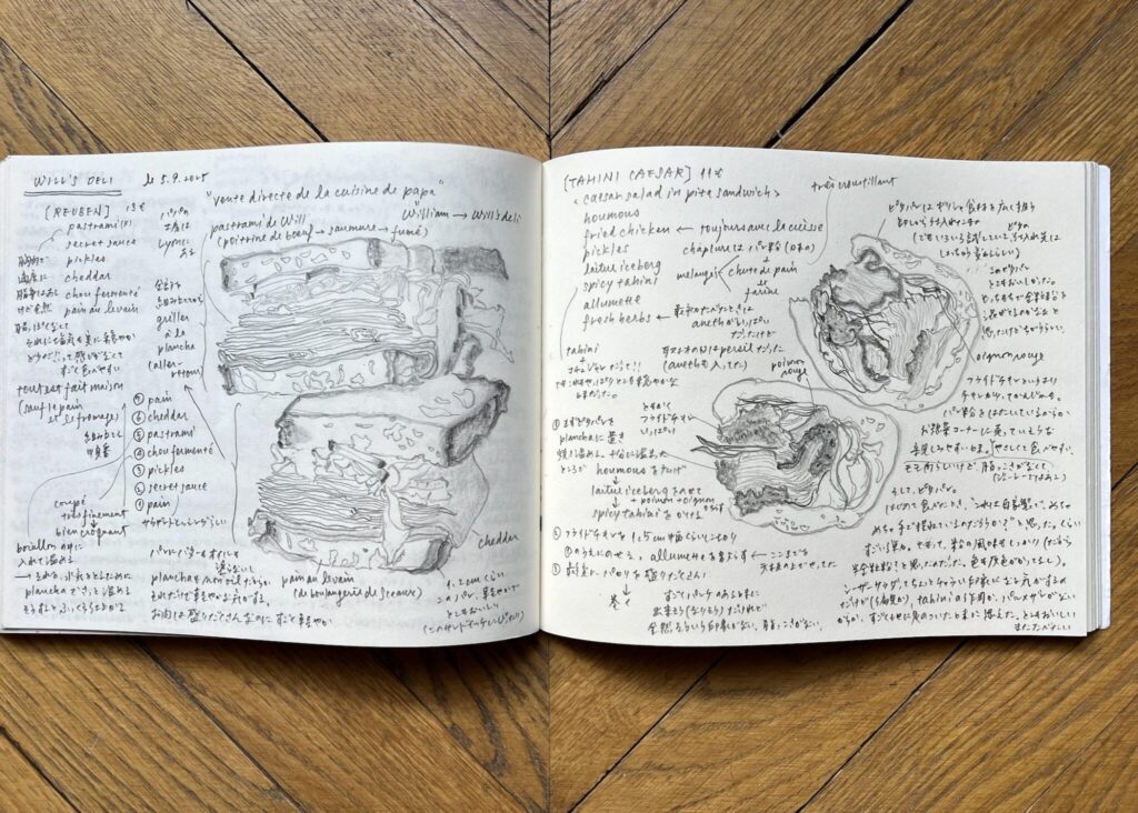 今回も川村さんからのスケッチから。具材がこれでもかと積み上げられらおいしそうなルーベンサンド 川村明子