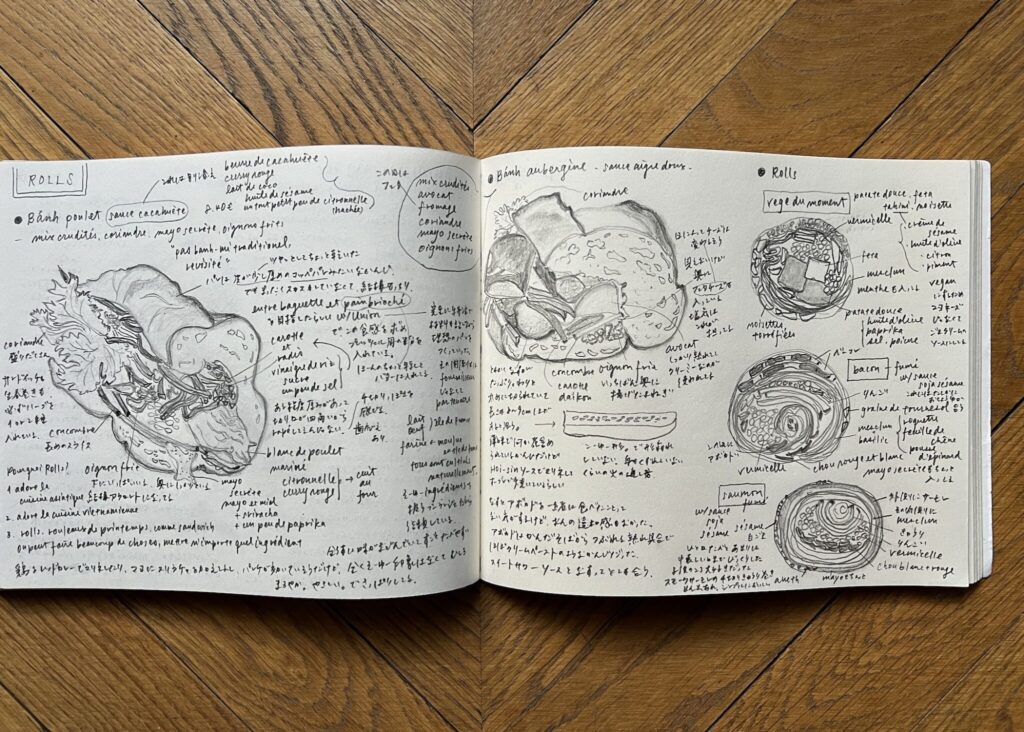 川村さんによるサンドイッチ愛に溢れたスケッチから、今回もスタートです。今回は、生春巻き屋さんが作る、チキンとなすのサンドイッチ。 川村明子 | 川村さんによるサンドイッチ愛に溢れたスケッチから、今回もスタートです。今回は、生春巻き屋さんが作る、チキンとなすのサンドイッチ。 川村さんによるサンドイッチ愛に溢れたスケッチから、今回もスタートです。今回は、生春巻き屋さんが作る、チキンとなすのサンドイッチ。 川村明子