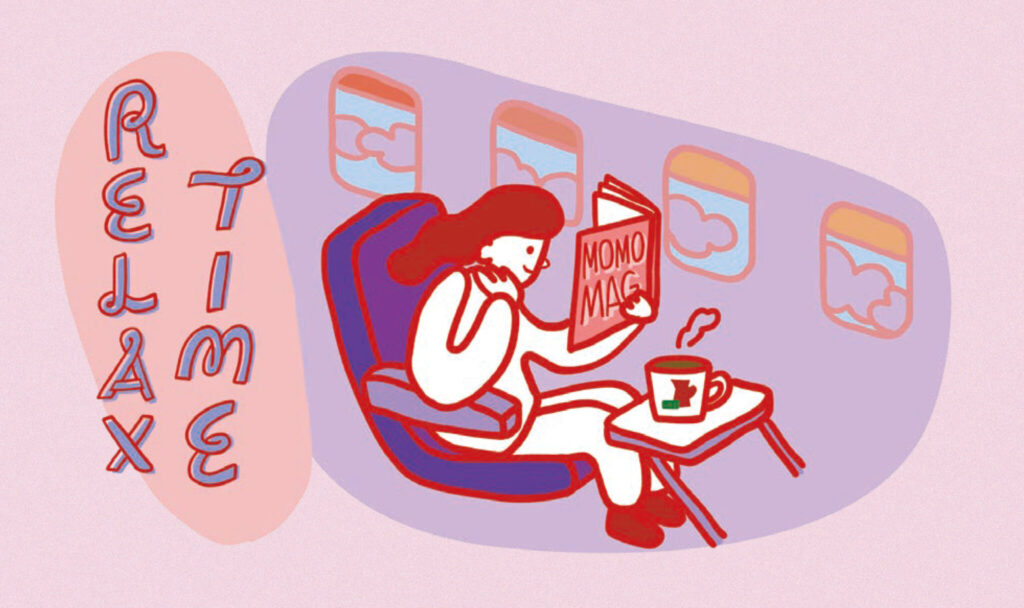 3.『イノダコーヒ』のコーヒーや 機内誌とともに、リラックスできるフライト時間を。ソウル旅行を計画するなら、まずは飛行機の予約から。〈Peach〉を選びたくなる、3つの理由。