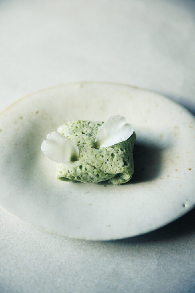 目と口で味わう、冬だけの白い山茶花の一皿。 目と口で味わう、冬だけの白い山茶花の一皿。