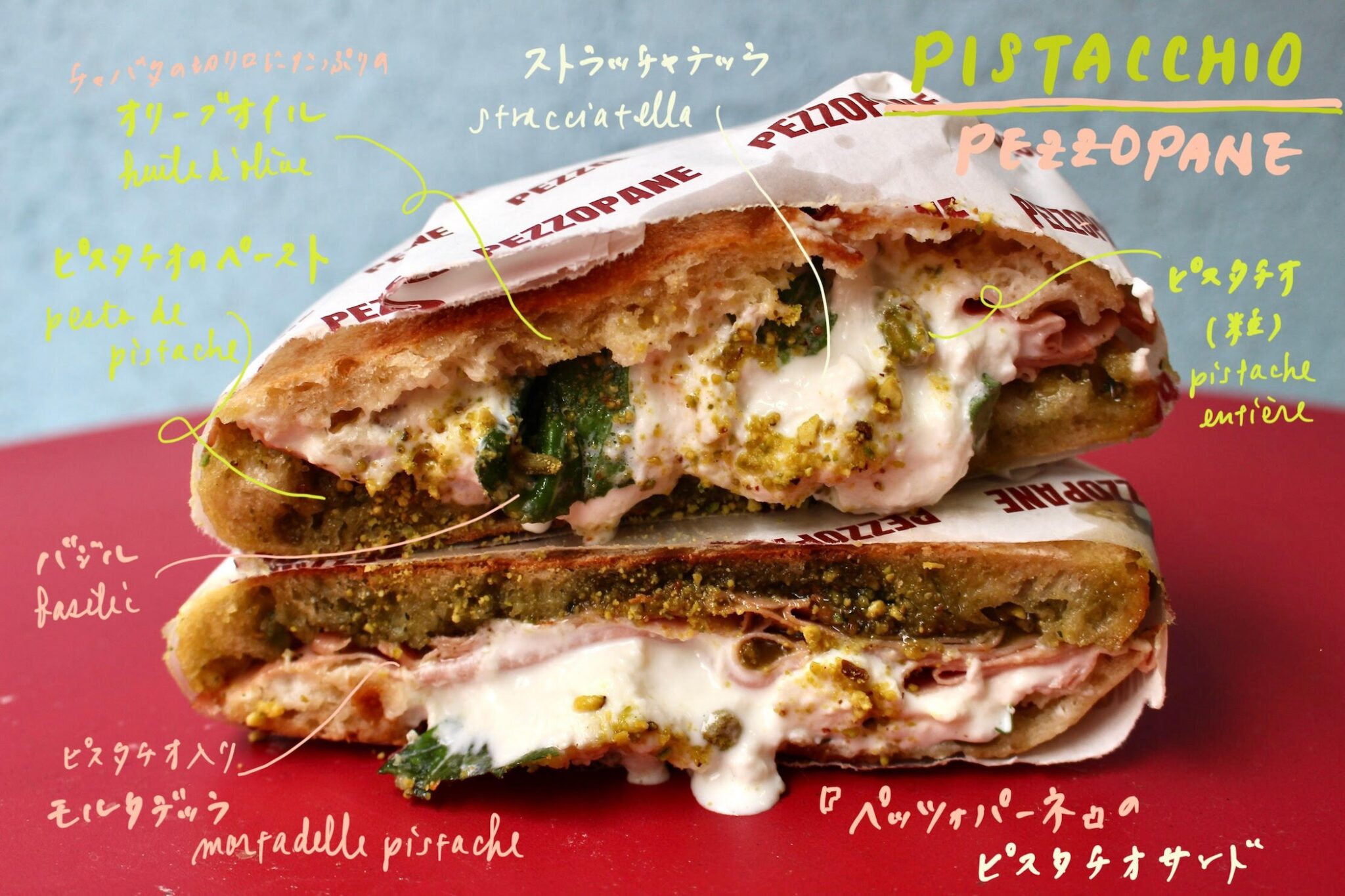 ピスタチオ好き必食！ チーズとバジルがクリーミーな、パリのピスタチオサンド。