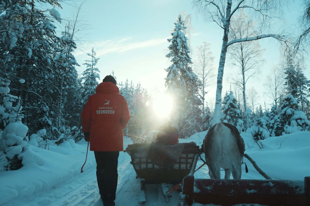 鈴の音が雪に包まれた森に響き、時間がゆっくりとほどけていくような感覚に包まれる。