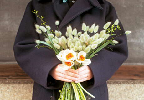 白とオレンジのコントラストが印象的な水仙、ヨハンストラウス。