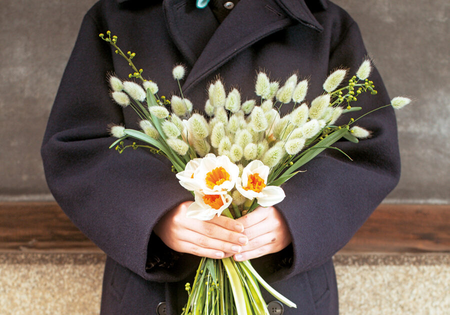 白とオレンジのコントラストが印象的な水仙、ヨハンストラウス。