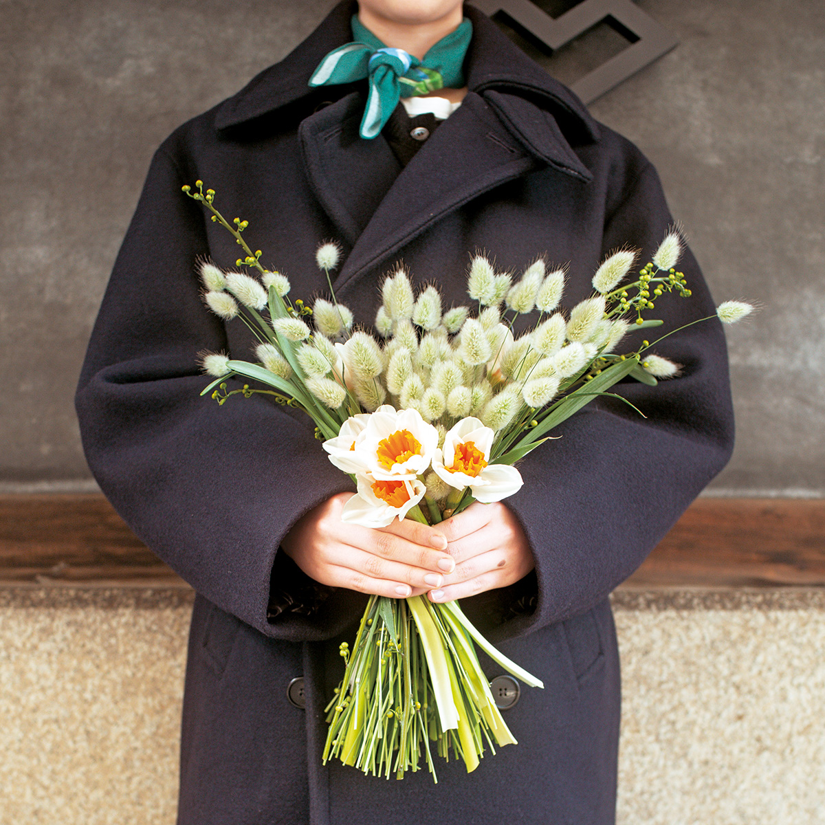 白とオレンジのコントラストが印象的な水仙、ヨハンストラウス。