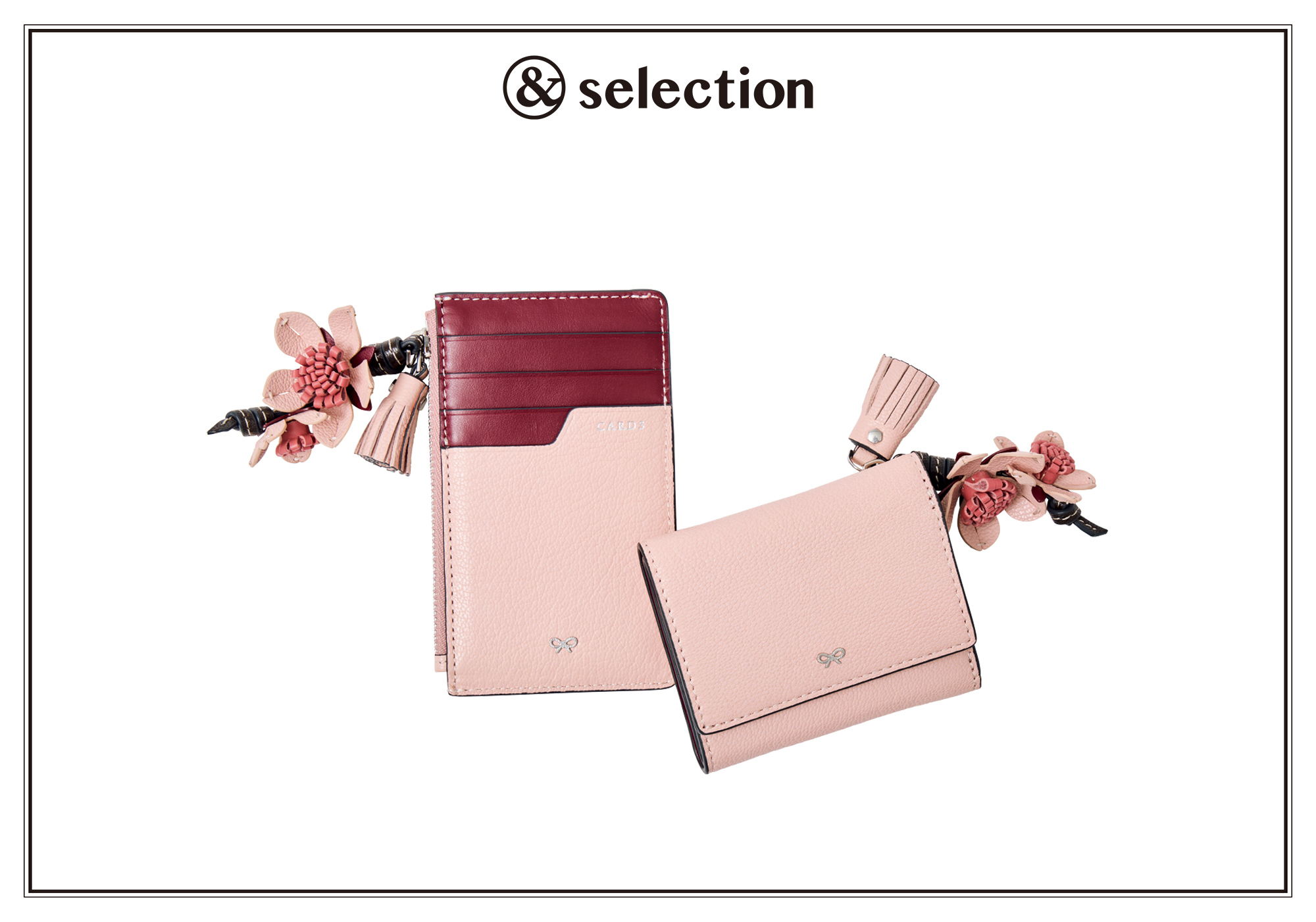 桜のチャームがポイントに。〈アニヤ・ハインドマーチ〉の春色財布＆カードケース。