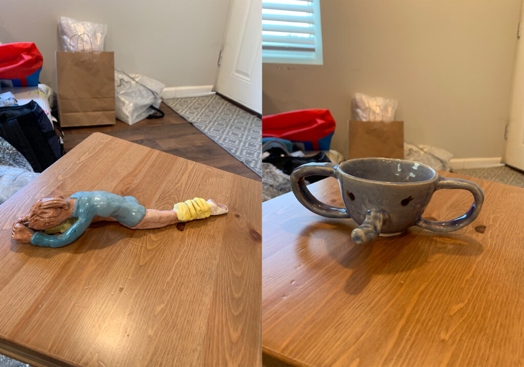 買い付けの記録写真には在りし日の姿が残る。バレリーナのオフショット (ストレッチ中) を切り取った置物、ハンドルが象のようで楽しいカップなど、これらもこの日に求めた。もちろん、壊さずお客さんのもとへ届けた。 | 買い付けの記録写真には在りし日の姿が残る。バレリーナのオフショット(ストレッチ中)を切り取った置物、ハンドルが象のようで楽しいカップなど、これらもこの日に求めた。もちろん、壊さずお客さんのもとへ届けた。 買い付けの記録写真には在りし日の姿が残る。バレリーナのオフショット (ストレッチ中) を切り取った置物、ハンドルが象のようで楽しいカップなど、これらもこの日に求めた。もちろん、壊さずお客さんのもとへ届けた。