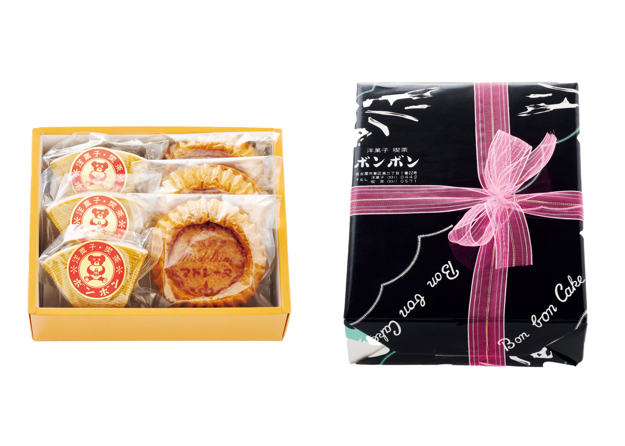 グラフィックデザイナー・大坪メイさんが選ぶ、見た目も味もときめく全国各地の洋菓子。アーモンドが香るマドレーヌと洋酒が効いたバームクーヘン。6個入り￥1,770。『喫茶ボンボン』名古屋市東区泉2−1−22 ☎052−931−0442 8:00〜21:00 無休
