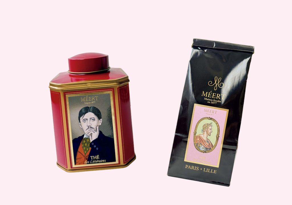 パリみやげ_151-2 | 「テ・デ・リテレール」(缶、100g)€23。「テ・ド・ラ・ミニョンヌ」(サシェ、100g)€11。 パリみやげ_151-2